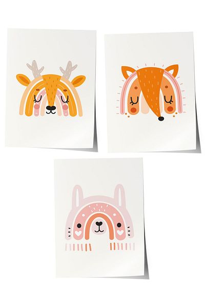 Postifull Baby Room Painting Set of 3, Baby Room Wall Decor, Kids Room Decor, Frameless Poster