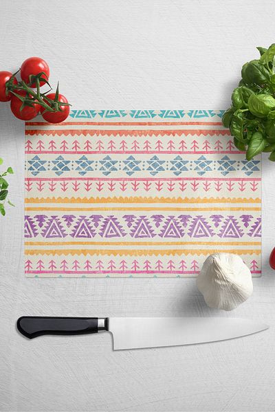 Postifull Glass Cutting Board - Boho Themed - 21*30cm - Chopping Board - Aesthetic, Decorative Presentation Board