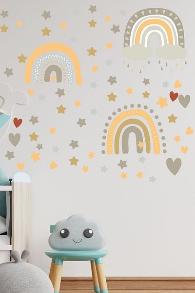 Postifull Boho Rainbow Patterned Kids and Baby Room Sticker Set