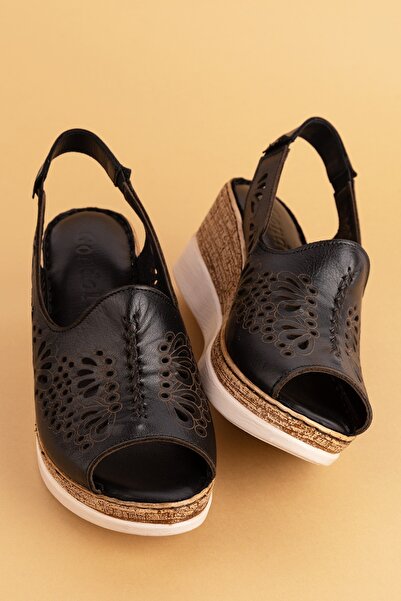 Gondol Hakiki Deri Dolgu Topuklı Yumuşak Taban Rahat Sandalet Irm.77