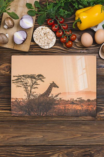 Postifull Glass Cutting Board, Thick And Unbreakable Glass - Giraffe Theme - 21*30cm - Chopping Board, Kitchen Decor