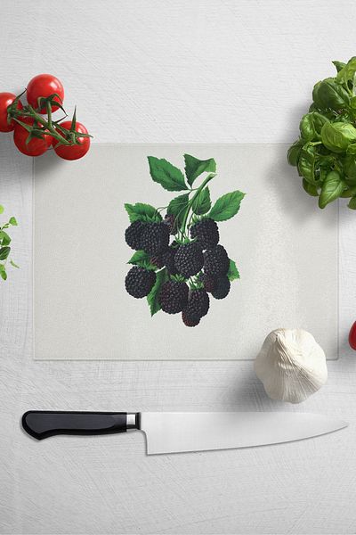 Postifull Glass Cutting Board, Thick And Unbreakable Glass, Vintage Blackberry, 21*30cm, Chopping Board, Kitchen Decor