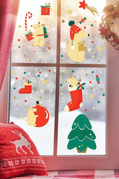 Postifull New Year Sticker Set, Aesthetic Christmas Ornament, New Year Decoration, Door, Wall and Glass Decoration Sticker