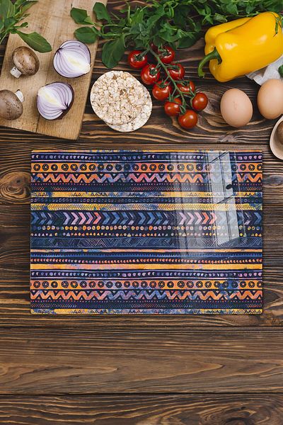 Postifull Glass Cutting Board, Thick And Unbreakable Glass - Boho Theme - 21*30cm - Chopping Board, Kitchen Decor