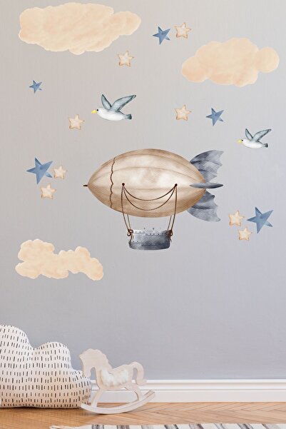 Postifull Set de autocolante pentru camera bebelușului pentru copii, baloane zburătoare și tematică cer, autocolant Boho și perete moale