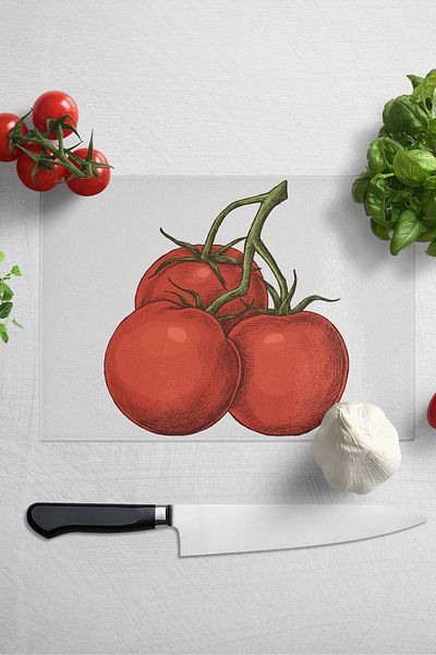 Postifull Glass Cutting Board, Thick And Unbreakable Glass, Vintage Tomato, 21*30cm - Chopping Board, Kitchen Decor
