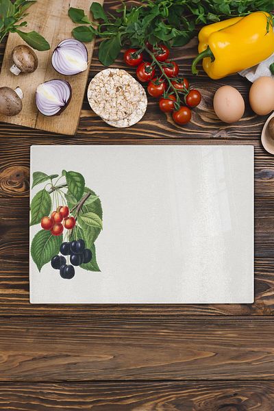 Postifull Glass Cutting Board, Thick And Unbreakable Glass - Vintage Cherry - 21*30cm - Chopping Board, Kitchen Decor