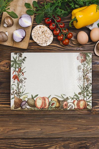 Postifull Glass Cutting Board, Thick And Unbreakable Glass - Vintage Vegetables, 21*30cm, Chopping Board, Kitchen Decor