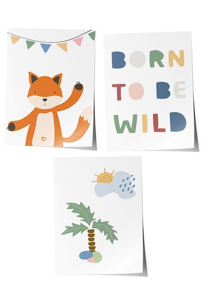 Postifull Baby Room Painting Set of 3, Baby Room Wall Decor, Kids Room Decor, Frameless Poster