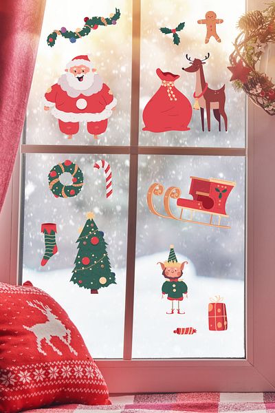 Postifull Set de autocolante de Anul Nou, ornament estetic de Anul Nou, decor de Anul Nou, autocolant pentru decorarea ușii, peretelui și sticlei