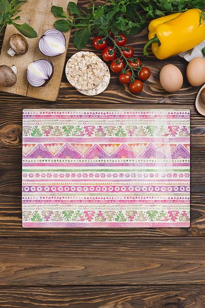 Postifull Glass Cutting Board - Boho Themed - 21*30cm - Chopping Board - Aesthetic, Decorative Presentation Board