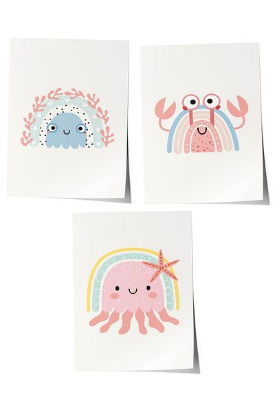 Postifull Baby Room Painting Set of 3, Baby Room Wall Decor, Kids Room Decor, Frameless Poster