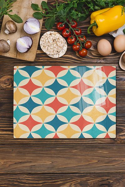 Postifull Vintage Glass Cutting Board, Thick And Unbreakable Glass, Chopping Board, Kitchen Presentation Board - 21*30cm