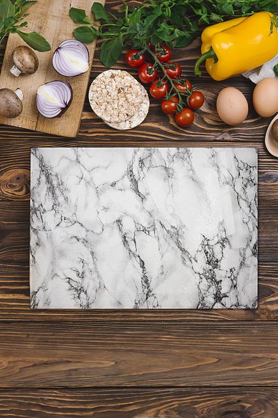 Postifull Glass Cutting Board - Marble Theme - 21*30cm - Chopping Board - Aesthetic, Decorative Presentation Board