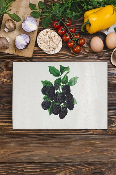 Postifull Glass Cutting Board, Thick And Unbreakable Glass, Vintage Blackberry, 21*30cm, Chopping Board, Kitchen Decor