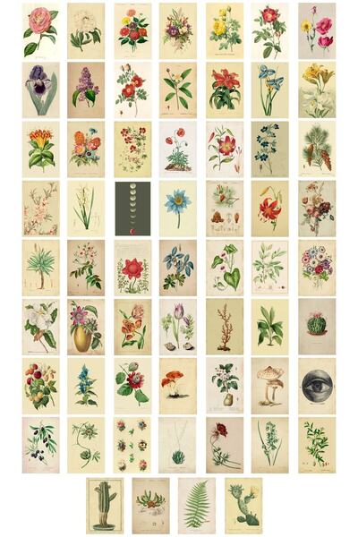 Postifull Vintage Retro Poster Seti - Kolaj Seti Duvar Dekoru, Duvar Posteri - Sticker Bant Hediyeli - 60 Adet