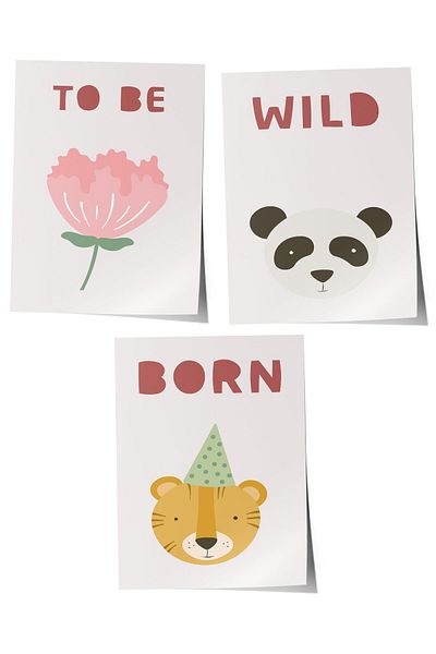 Postifull Set de 3 picturi pentru camera bebelușului, decor de perete pentru camera bebelușului, decor camera copiilor, poster fără cadru