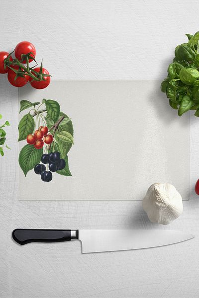 Postifull Glass Cutting Board, Thick And Unbreakable Glass - Vintage Cherry - 21*30cm - Chopping Board, Kitchen Decor