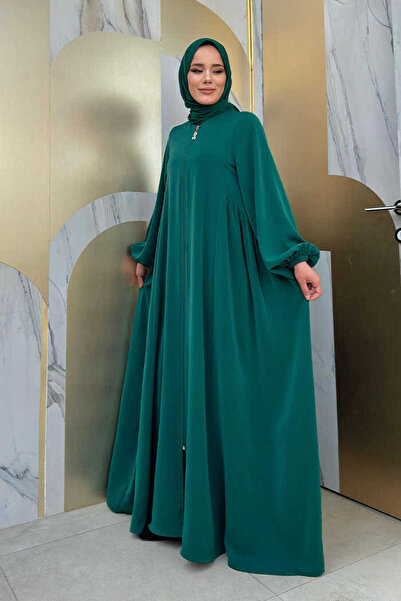 Bym Fashion Οβάλ μανίκια με μανίκια ελαστικά με φερμουάρ πλήρους μεγέθους Ferace 6005 Emerald