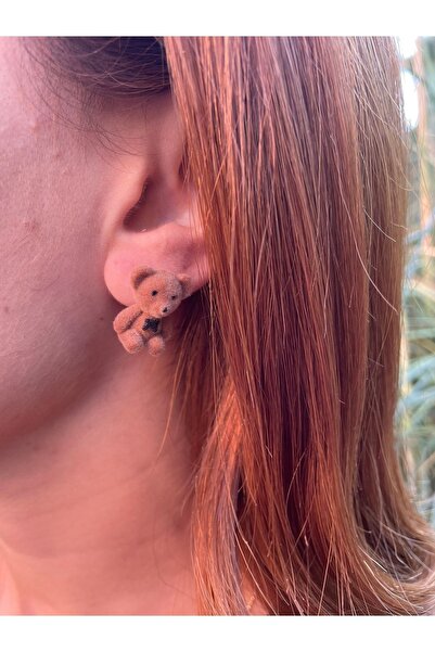 ByMerve Bym362 Plush Cute Women's Earrings with Teddy Bear Figure