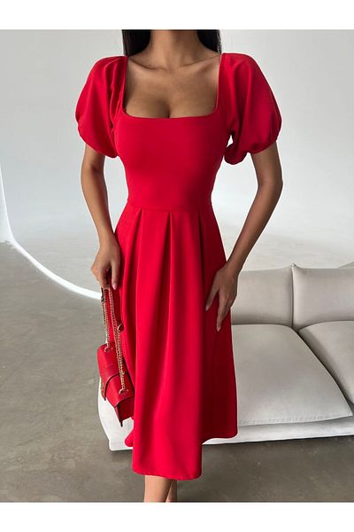 Secret Passion Lingerie New Season Women's Stretchy Diver Fabric Square Collar Balloon Sleeve Design Black Midi Evening Dress582613