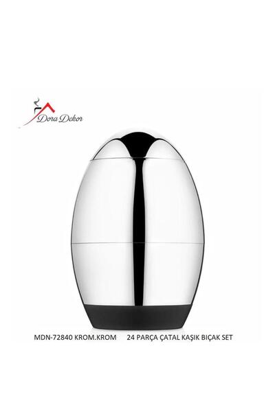 Genel Markalar Gümüş Yumurta Biblo Standlı 24 Parça Çatal Kaşık Bıçak Takımı - Lüx Çkb Seti