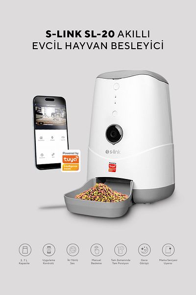 S-LINK Swapp SL-20 720p HD Camera Smart Pet Feeder Wi-fi Tuya Supported