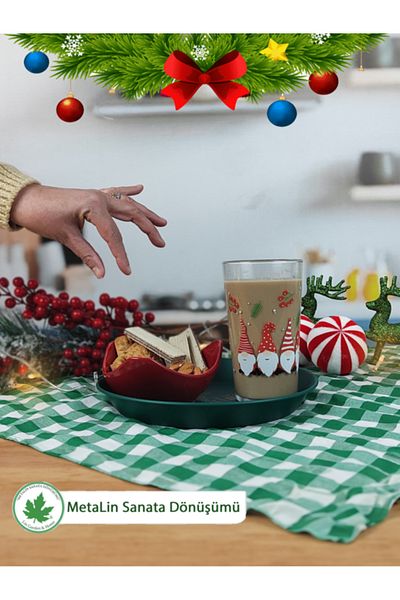linmetal Green New Year Presentation Tray 24 cm, Serving Tray, Coffee Tray, Happy New Year Printed