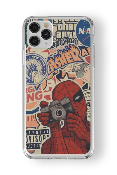Multitronic حافظة شفافة مطبوعة بتصميم Sipderman متوافقة مع هاتف iPhone 11 Pro