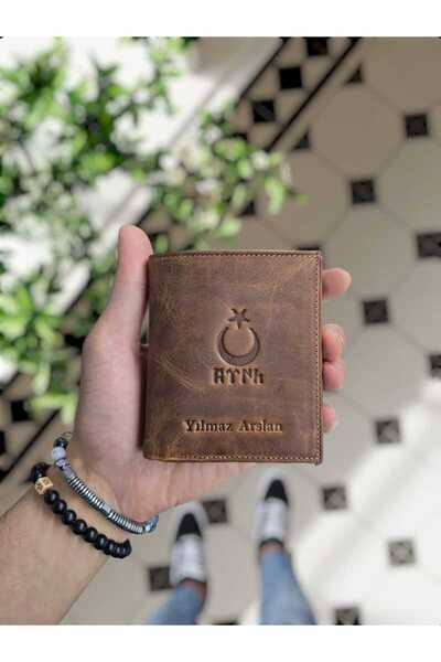 Visso leather VİSSO 111 isme özel HAKİKİ DERİ CÜZDAN ERKEK KADIN CÜZDAN ÇANTA  Ay Yıldız - Göktürk