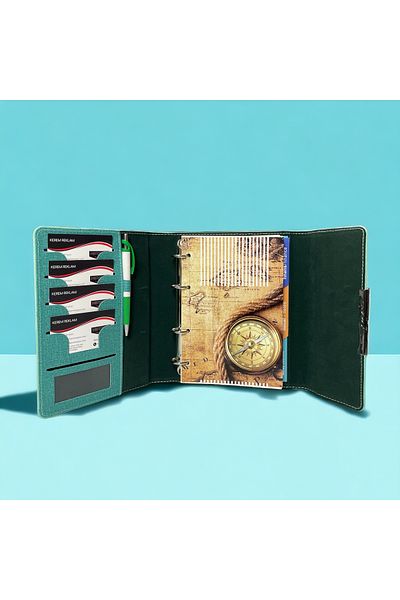 Kerem ofis Thermo Leather Magnetized Organizer - Business Card Compartment, Mechanical Pen Holder, Timeless Undated Notebook
