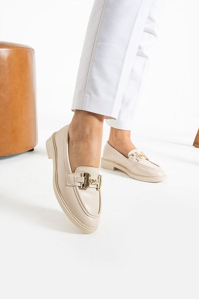 İnan Ayakkabı WOMEN'S BEIGE COLOR BUCKLE DETAIL DAILY CASUAL SHOES (3 CM)