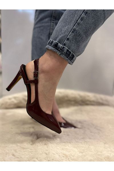 Pine Cone Patent Leather Open Back Heeled Shoes