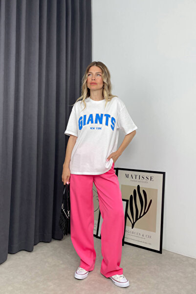 Sue Store Λευκό μπλε μπλουζάκι με γράμματα New York Oversize