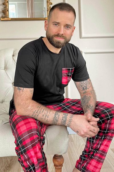 Pijamaevi Set de pijamale pentru bărbați cu mânecă scurtă, roșu, negru