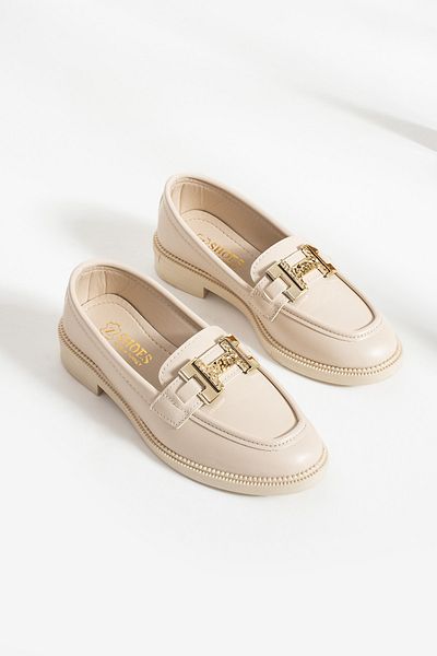İnan Ayakkabı WOMEN'S BEIGE COLOR BUCKLE DETAIL DAILY CASUAL SHOES (3 CM)