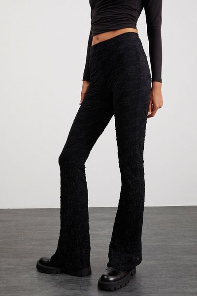 GRIMELANGE Marisol Damen-Hose aus schwarzer Spitze mit weitem Bein und elastischem Bund