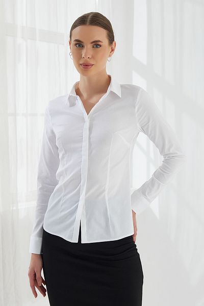 ModaPlaza Γυναικείο Slim Fit απλό λευκό πουκάμισο