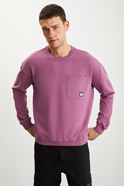 GRIMELANGE Ανδρική μπλούζα με τσέπες με ξεθωριασμένα εφέ Dimitri και διακοσμητική ετικέτα Oversize Fit Claret Red φούτερ