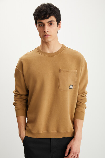 GRIMELANGE Ανδρικό φούτερ με φούτερ χακί με ξεθωριασμένο εφέ Dimitri και διακοσμητική ετικέτα