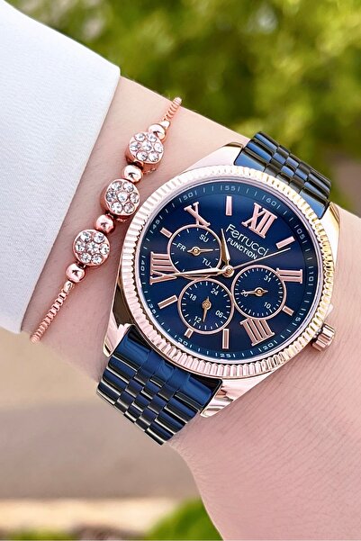 Ferrucci Kasası Bakır Kordonu Lacivert Renk 2 Yıl Garantili Kadın Kol Saati v...