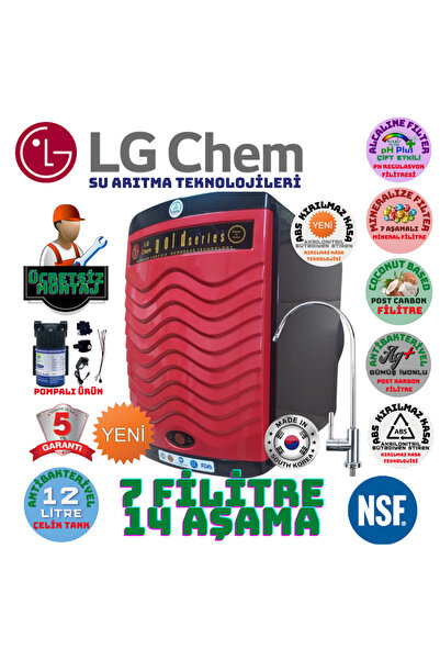 LG Chem Gold Plus Siyah Kırmızı Pompalı Ücretsiz Montaj 12 lt. 7 lt 14 Aşama ...