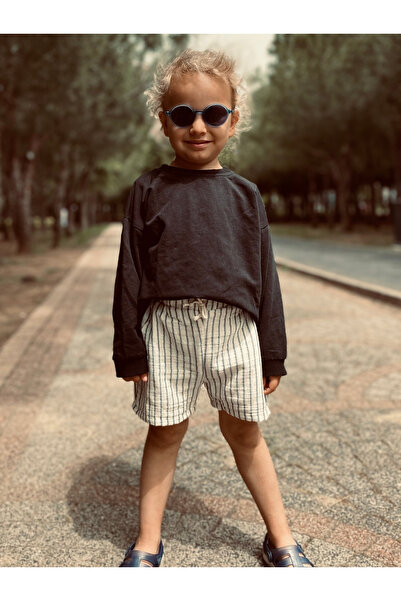 YHH Kids Muslină pentru copii pantaloni scurți cu talie elastică 100% bumbac cu dungi albastre