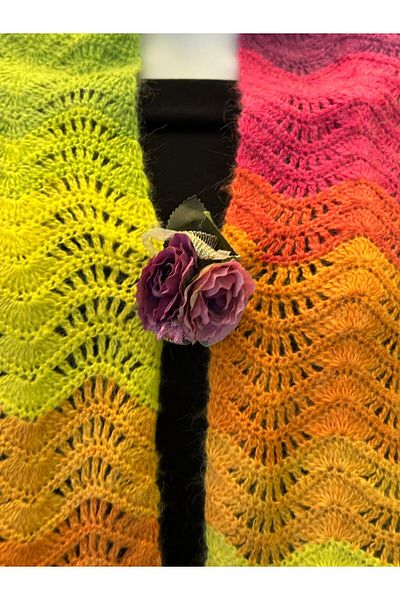 Gönülden Tasarım HAND KNITTED EBRULI BROSCHED WOMEN'S SHAL 105X35 CM