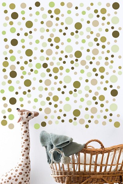 Postifull Baby Room Sticker Set Wall Decoration, Green Polka Dot Pattern, Children's Room Wall Sticker