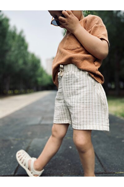 YHH Kids Muslin Παιδικό σορτς με ελαστική μέση 100% βαμβακερό καφέ ριγέ