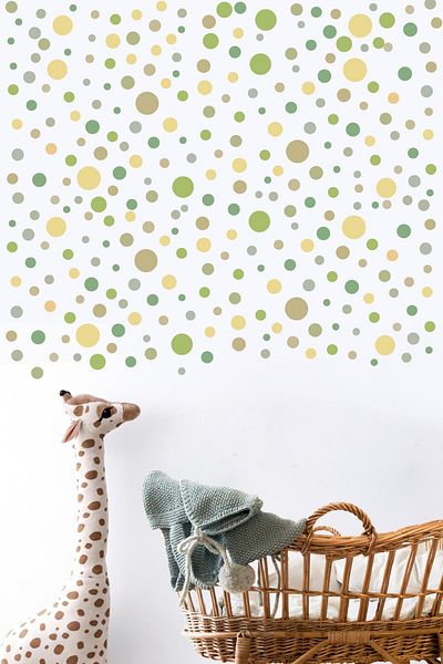 Postifull Baby Room Sticker Set Wall Decoration, Green & Gray Polka Dot Pattern, Children's Room Wall Sticker