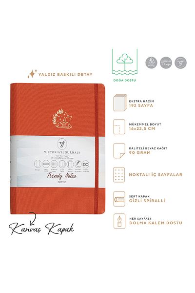 Victoria's Journals Canvas Hidden Spiral Gilded Hard Cover Dot Notebook, 16x22.5 cm, Orange