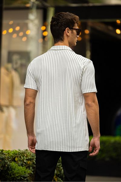 3MODA Ανδρικό ριγέ κοντομάνικο πουκάμισο oversize