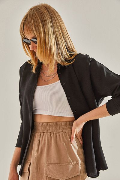 Bianco Lucci Černá lněná dámská košile - více vzorů, Model60131019
